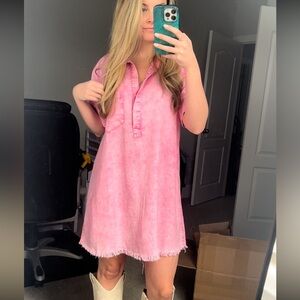 Pink Short Sleeve Shirt Dress